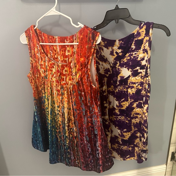 Tops - Two Colorful Sleeveless Draped Tops-Multicolor